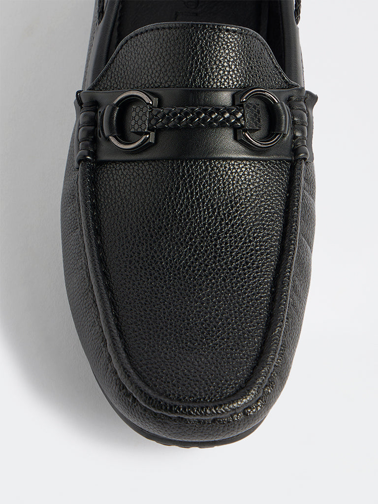 SOLEPLAY Black Braided Strap Driving Loafers