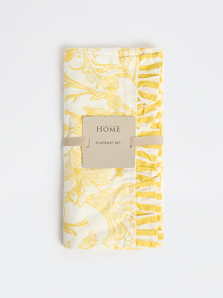 Westside Home Yellow Botanical Design Placemats - (Set of 4)