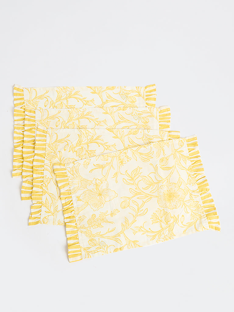 Westside Home Yellow Botanical Design Placemats - (Set of 4)