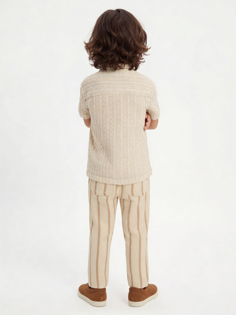 HOP Kids Boys Light Beige Embroidered Cotton-Blend Shirt