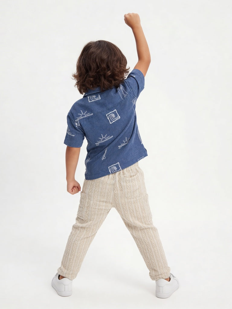 HOP Kids Boys Navy Embroidered Cotton Shirt