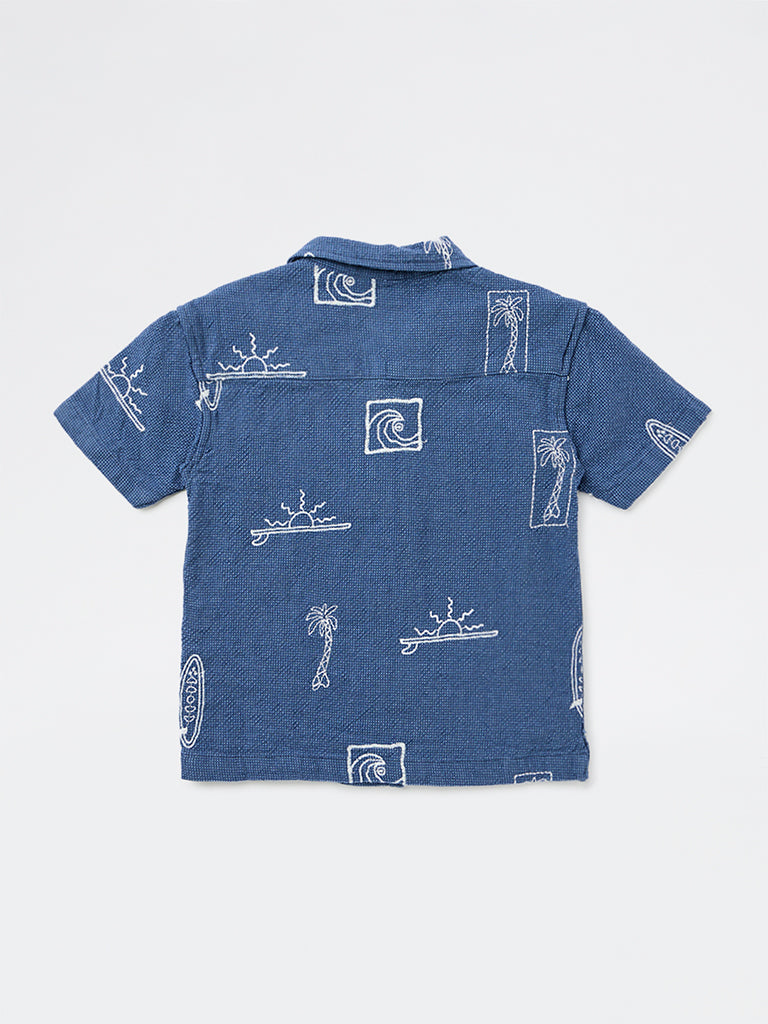 HOP Kids Boys Navy Embroidered Cotton Shirt