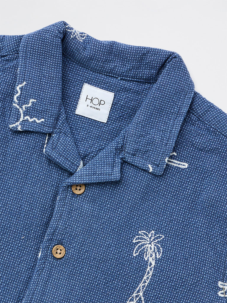 HOP Kids Boys Navy Embroidered Cotton Shirt