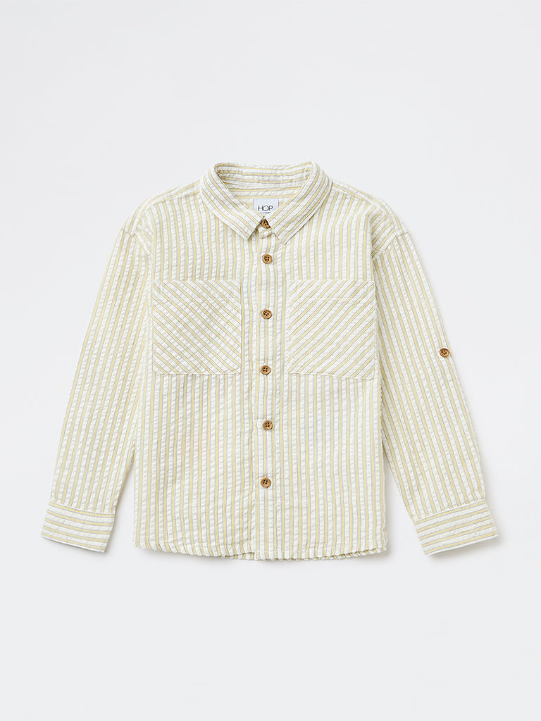 HOP Kids Boys Yellow Seerucker Striped Cotton Shirt