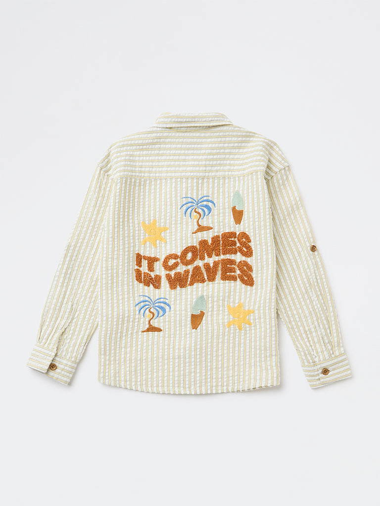 HOP Kids Boys Yellow Seerucker Striped Cotton Shirt