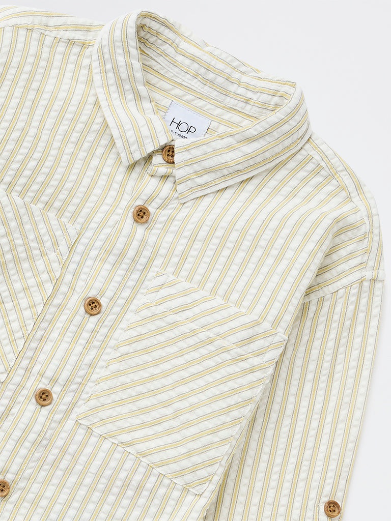 HOP Kids Boys Yellow Seerucker Striped Cotton Shirt