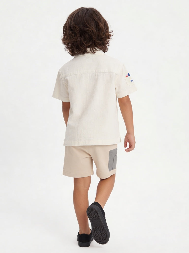 HOP Kids Boys Off-White Printed Cotton Shirt