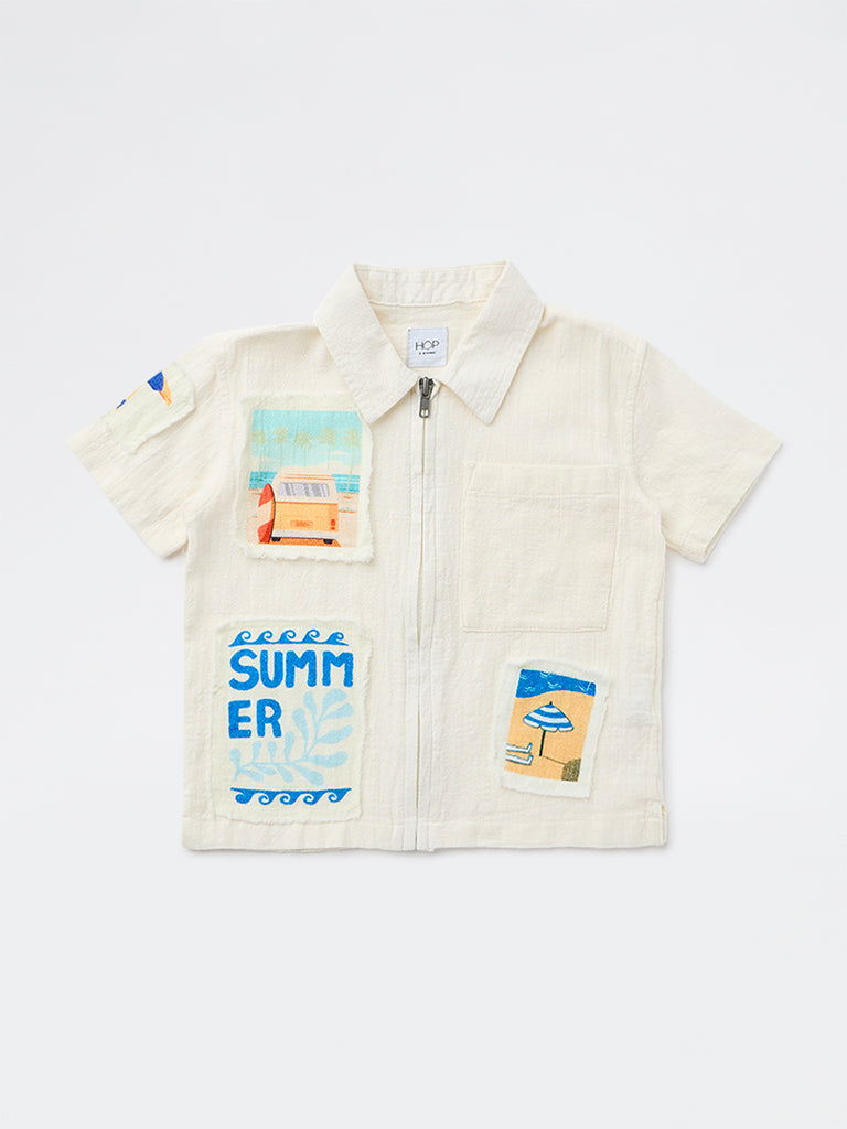 HOP Kids Boys Off-White Printed Cotton Shirt