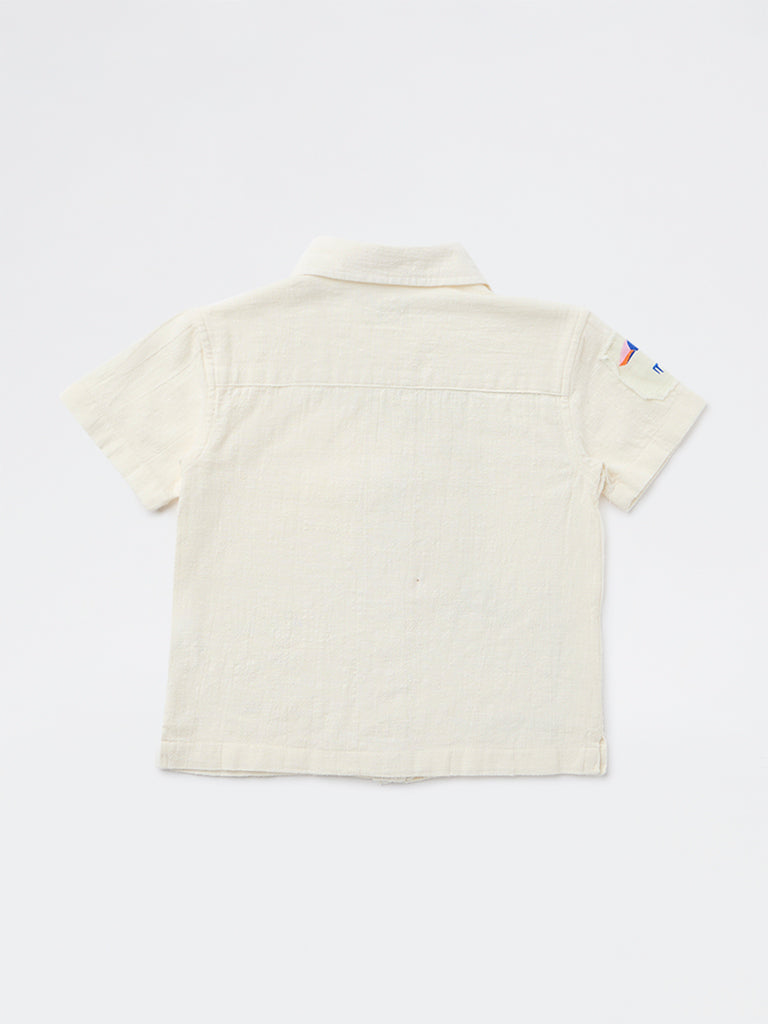 HOP Kids Boys Off-White Printed Cotton Shirt