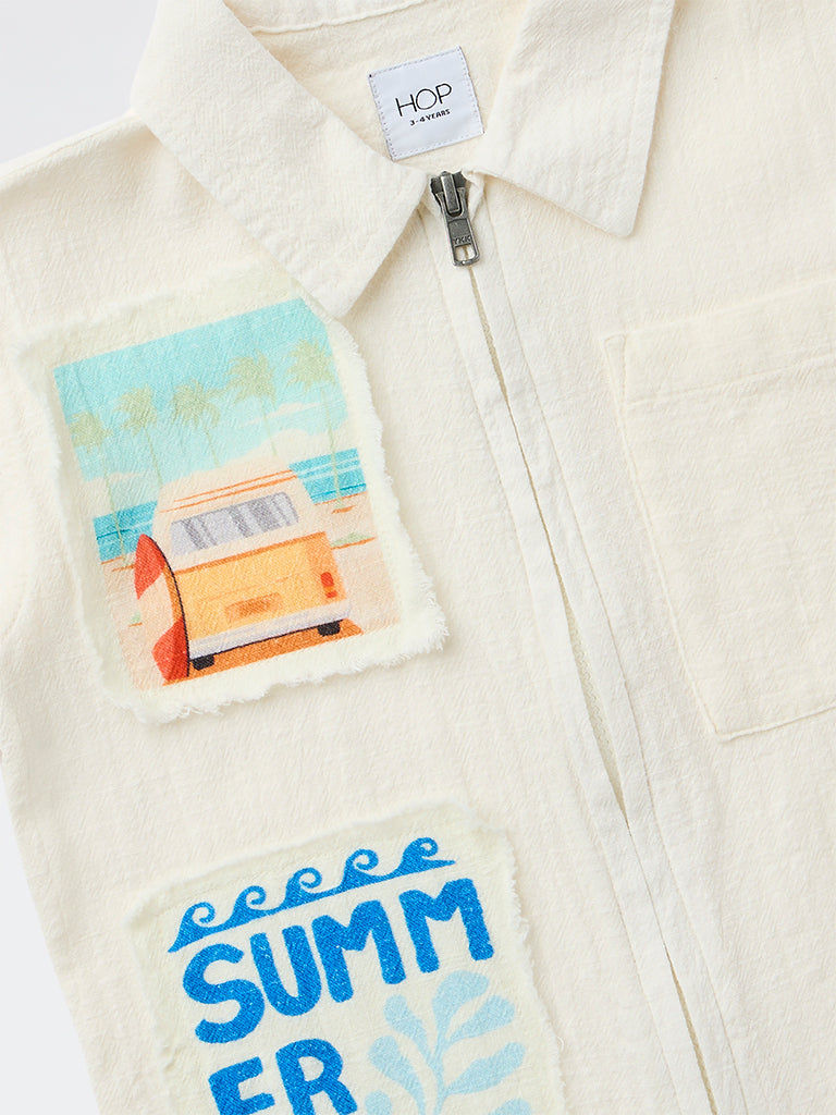 HOP Kids Boys Off-White Printed Cotton Shirt