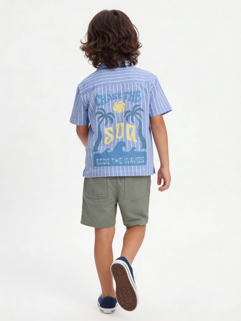 HOP Kids Boys Blue Pinstriped Cotton-Blend Shirt
