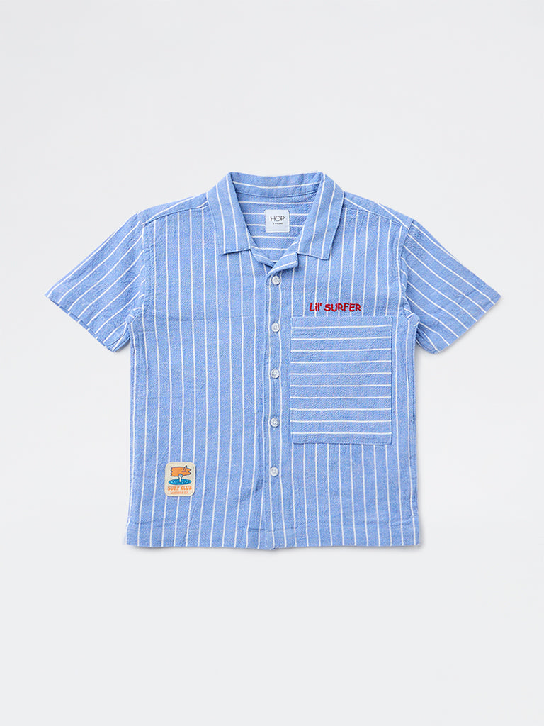 HOP Kids Boys Blue Pinstriped Cotton-Blend Shirt