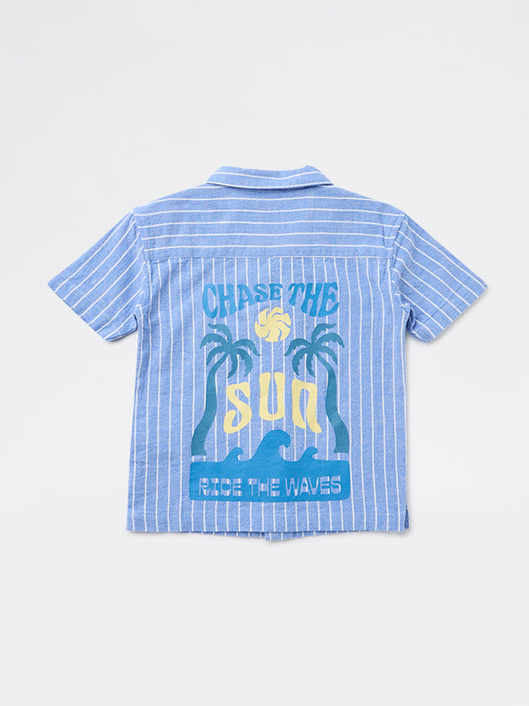 HOP Kids Boys Blue Pinstriped Cotton-Blend Shirt
