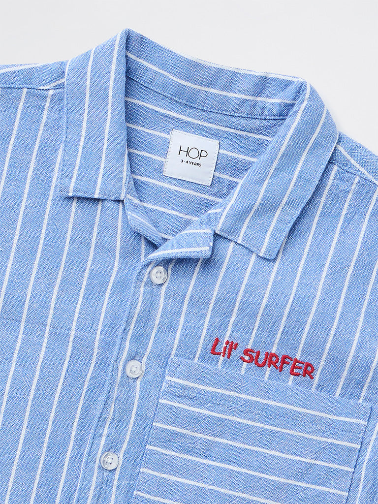 HOP Kids Boys Blue Pinstriped Cotton-Blend Shirt