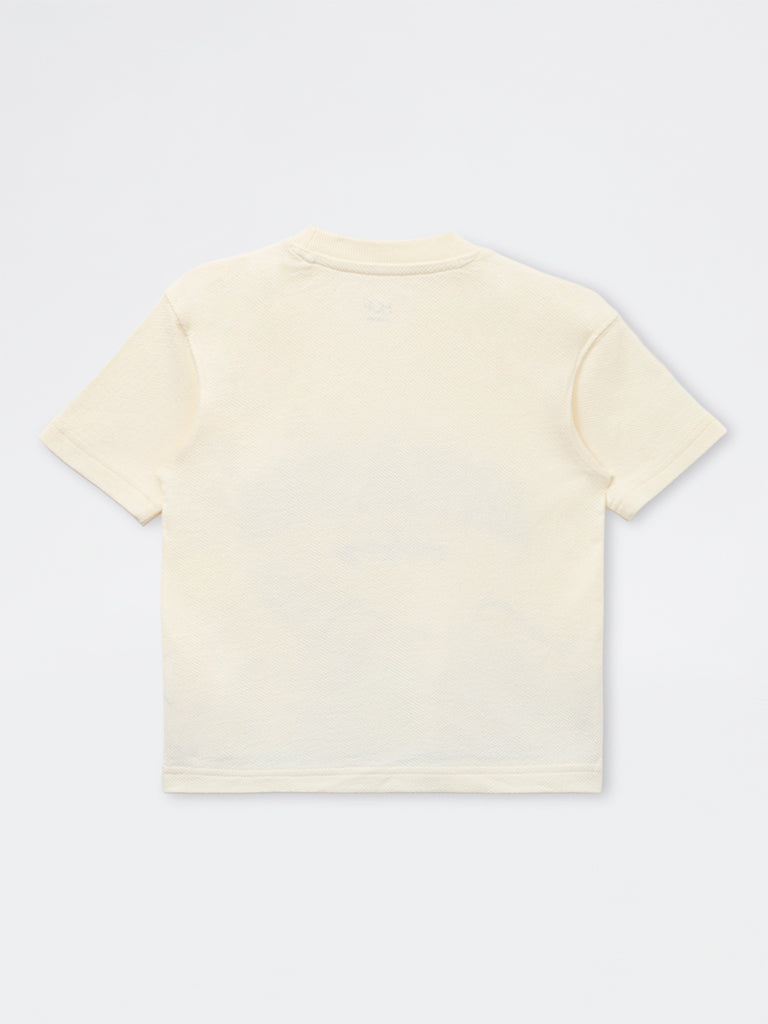HOP Kids Boys Off-White Beach-Inspired Cotton T-Shirt