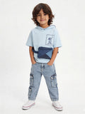HOP Kids Boys Blue Pouch-Detailed Hooded Cotton T-Shirt