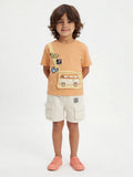HOP Kids Boys Orange Pouch-Detailed Cotton T-Shirt