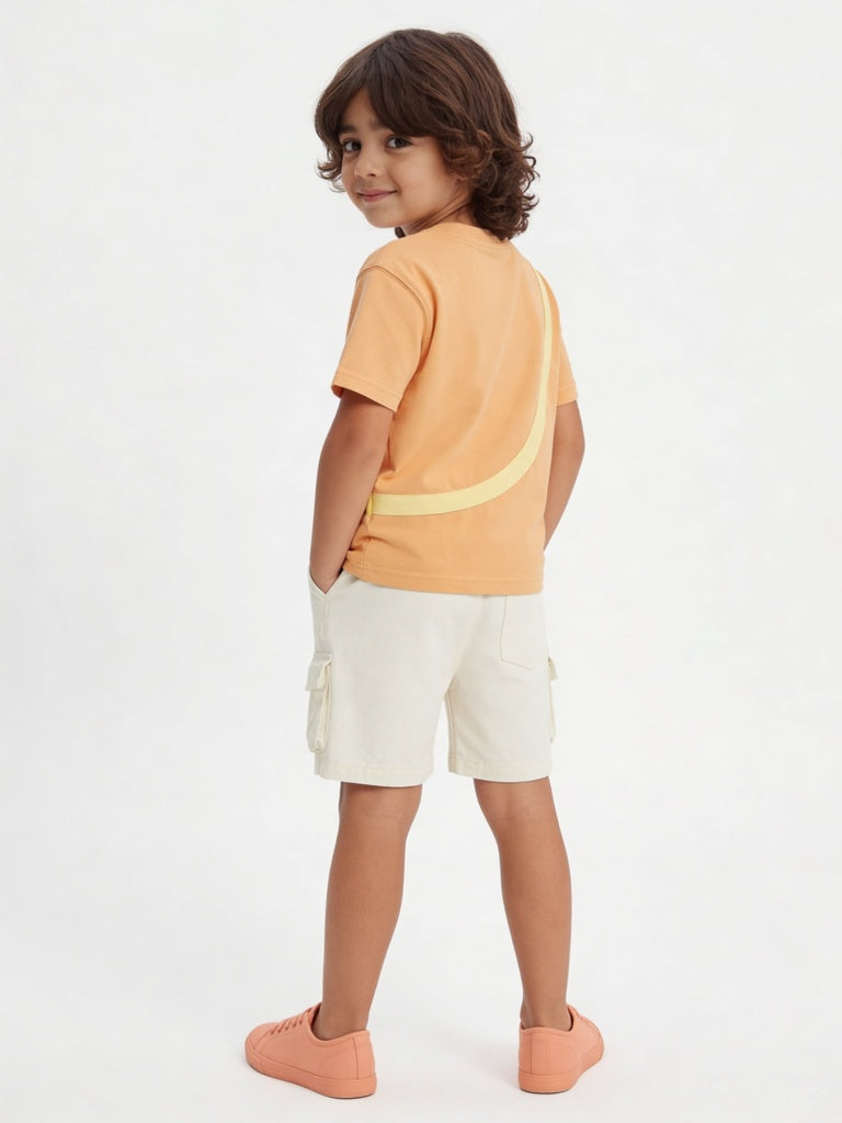 HOP Kids Boys Orange Pouch-Detailed Cotton T-Shirt