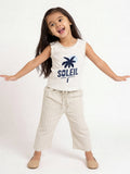 HOP Kids Girls Off-White Stripe-Pattern Mid-Rise Pants