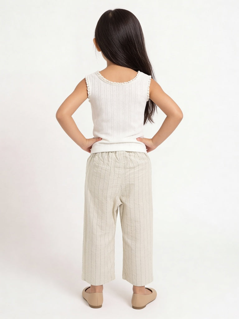 HOP Kids Girls Off-White Stripe-Pattern Mid-Rise Pants