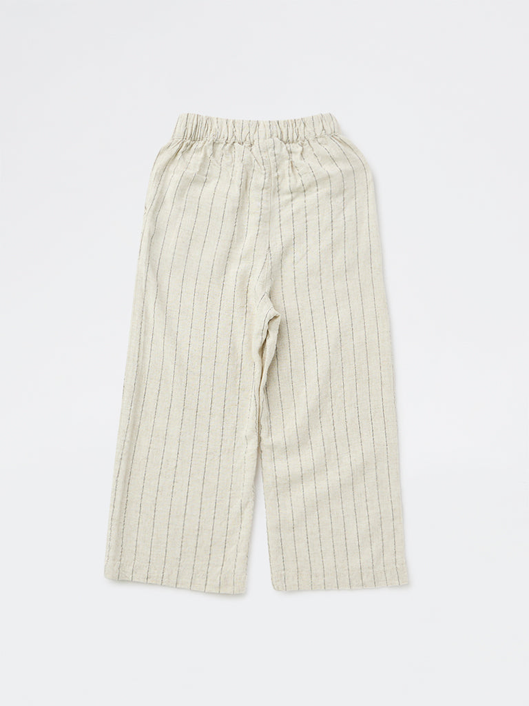 HOP Kids Girls Off-White Stripe-Pattern Mid-Rise Pants