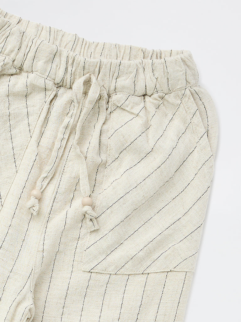 HOP Kids Girls Off-White Stripe-Pattern Mid-Rise Pants