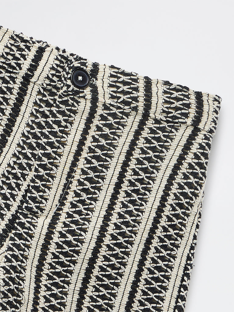 HOP Kids Girls Black Striped Knit Textured High-Rise Pants