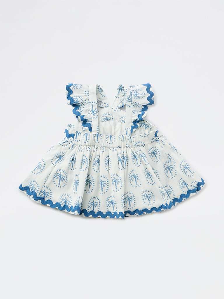 HOP Kids Girls Blue Tropical Printed Cotton Dress
