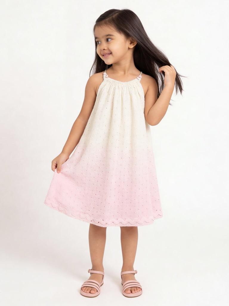 HOP Kids Girls Lilac Schiffli Detailed A-Line Cotton Dress