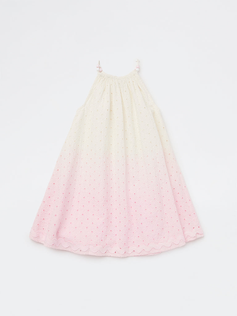 HOP Kids Girls Lilac Schiffli Detailed A-Line Cotton Dress