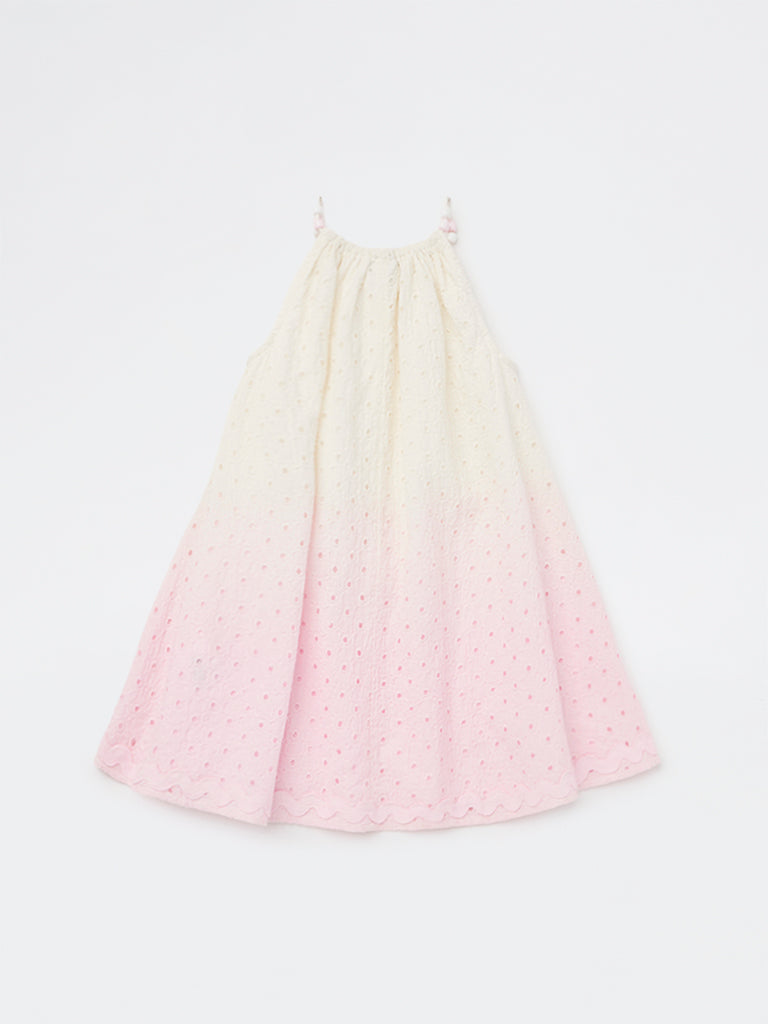 HOP Kids Girls Lilac Schiffli Detailed A-Line Cotton Dress