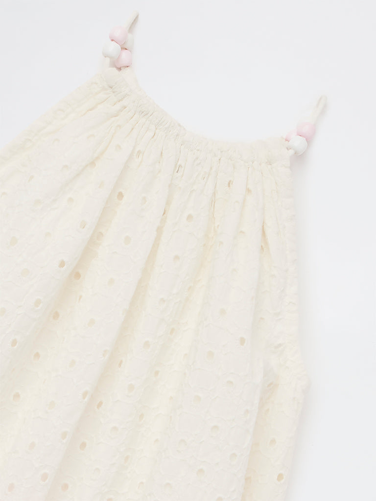 HOP Kids Girls Lilac Schiffli Detailed A-Line Cotton Dress