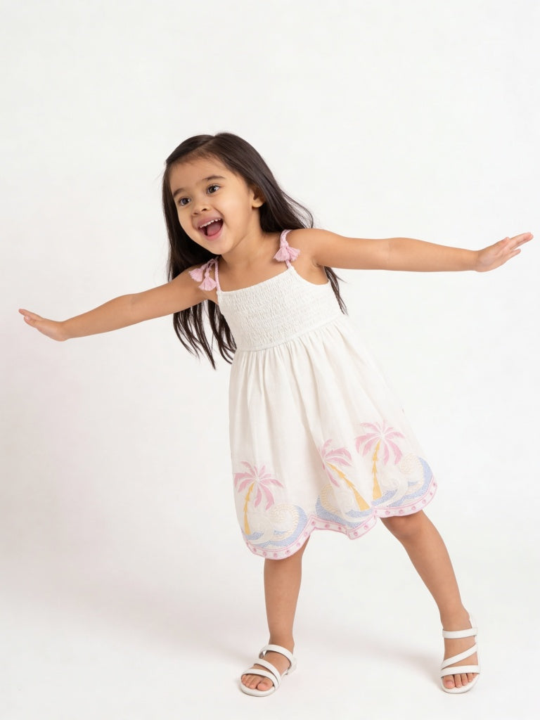 HOP Kids Girls Off-White A-Line Cotton Dress
