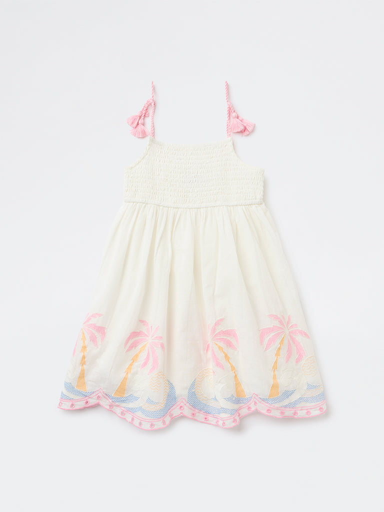 HOP Kids Girls Off-White A-Line Cotton Dress