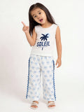 HOP Kids Girls Blue Tropical Printed High-Rise Trousers