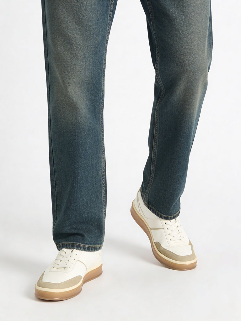 SOLEPLAY White Suede-Detail Lace-Up Sneakers