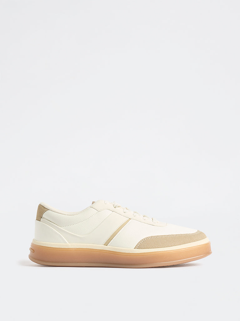 SOLEPLAY White Suede-Detail Lace-Up Sneakers