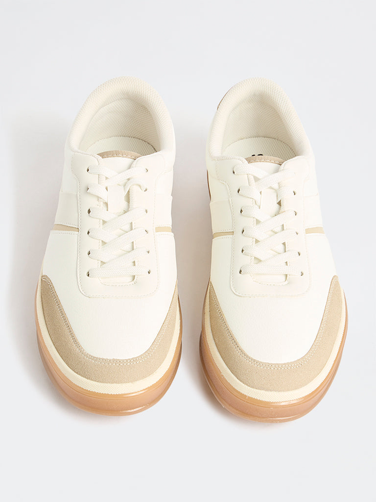 SOLEPLAY White Suede-Detail Lace-Up Sneakers