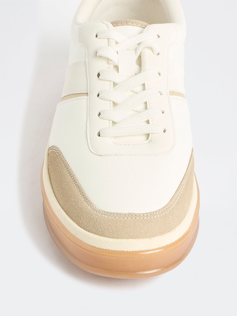 SOLEPLAY White Suede-Detail Lace-Up Sneakers