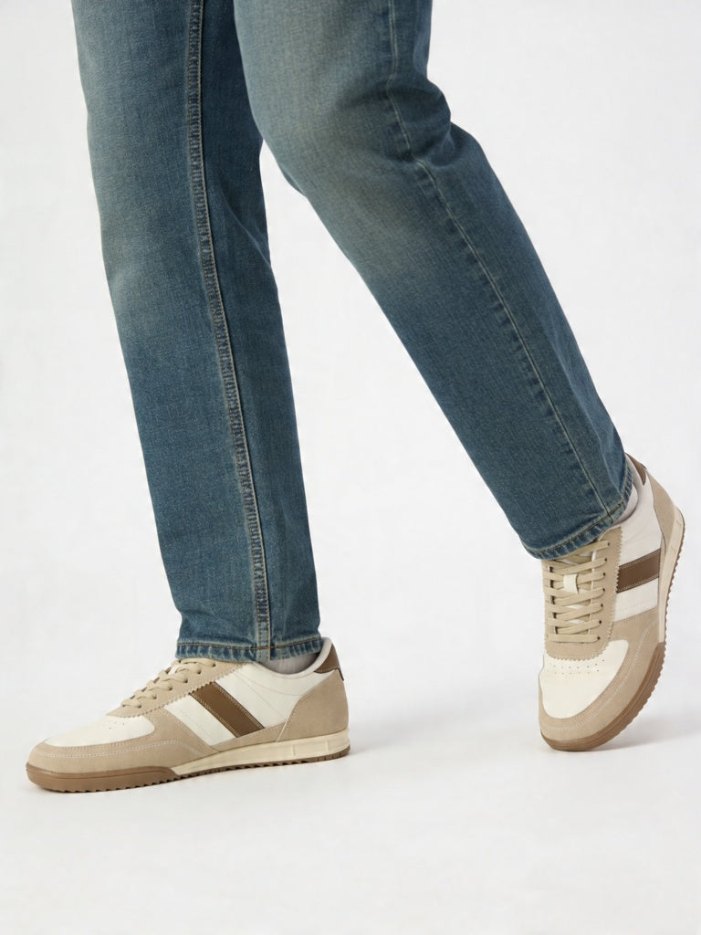 SOLEPLAY Beige Stripe-Detailed Lace-Up Sneakers