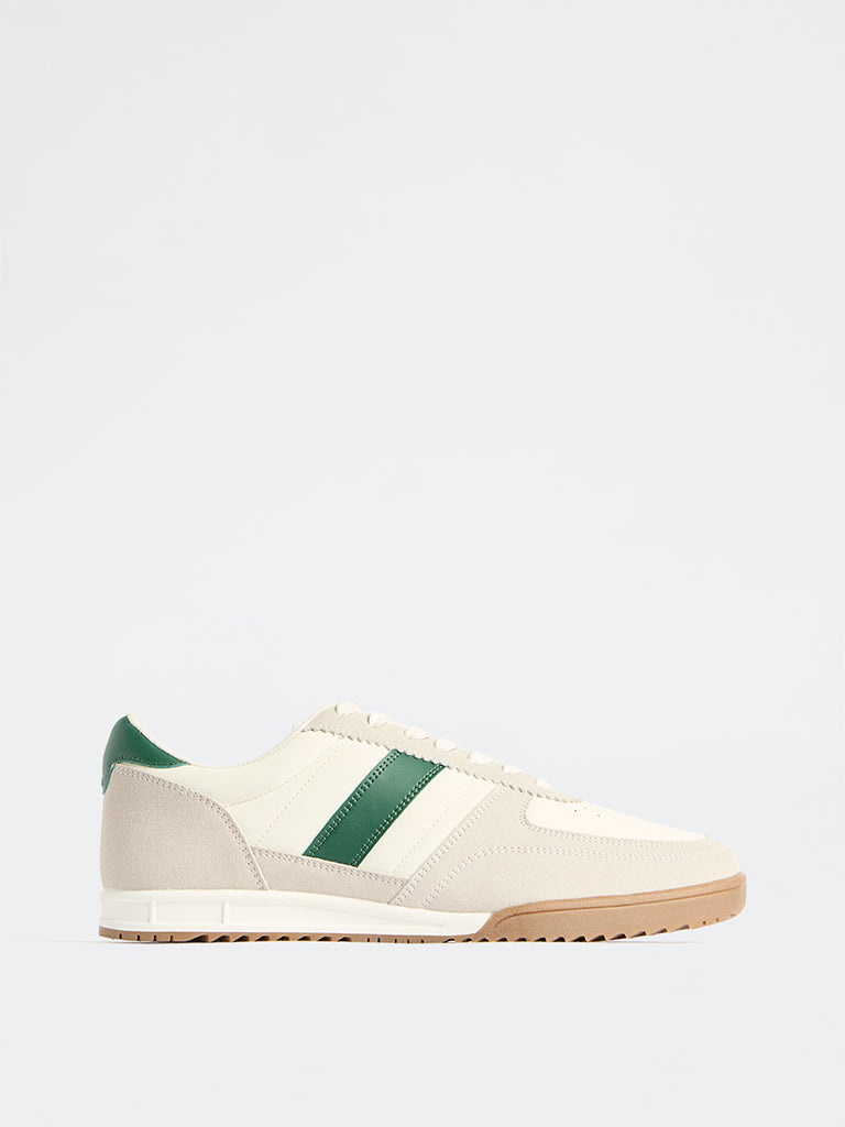 SOLEPLAY White and Grey Stripe-Detailed Lace-Up Sneakers