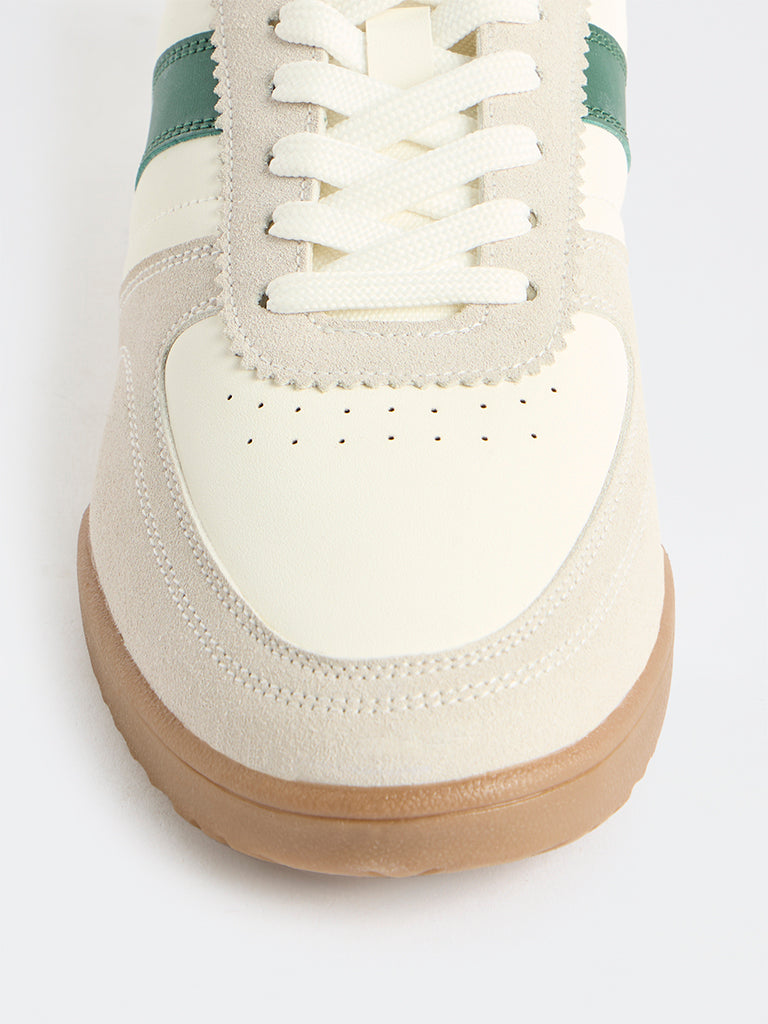 SOLEPLAY White and Grey Stripe-Detailed Lace-Up Sneakers