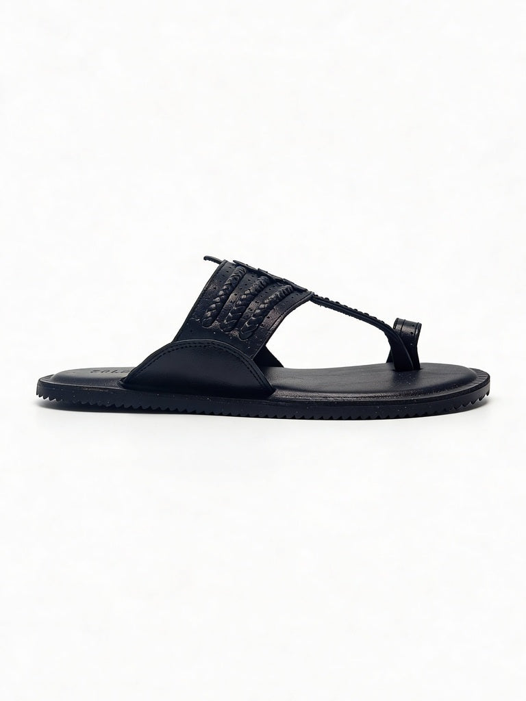 SOLEPLAY Black Braided Kolhapuri Sandals