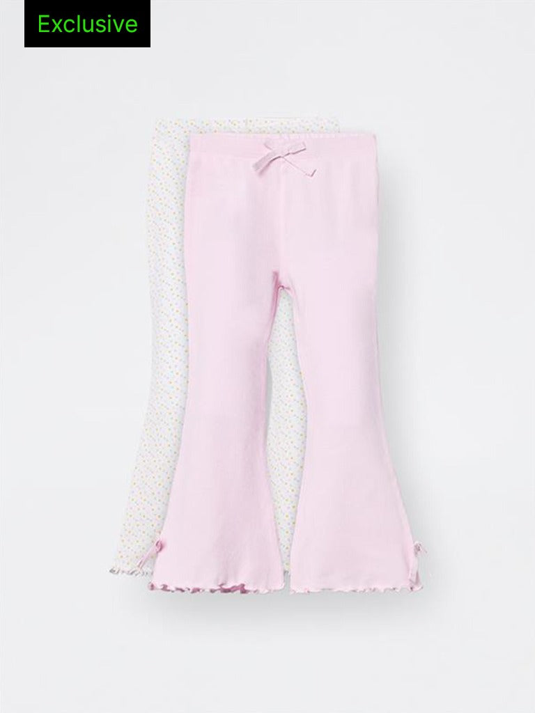 2-Pack HOP Kids Girls Pink Printed High-Rise Cotton-Blend Bootcut Pants - Exclusive