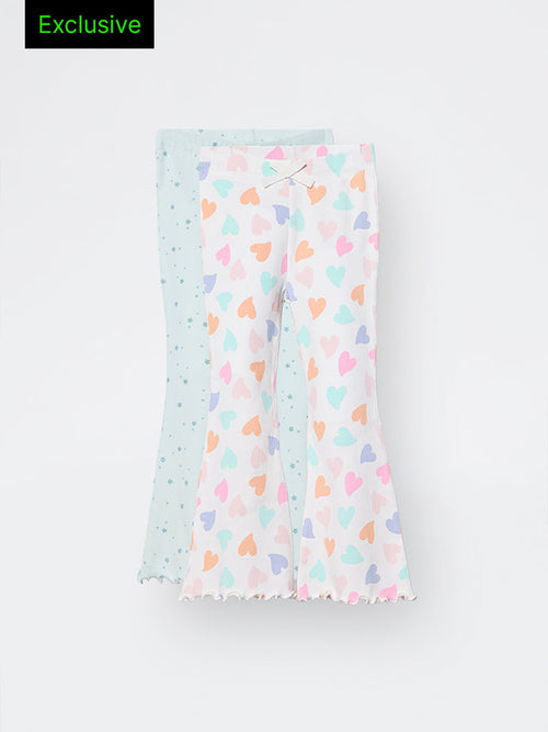 2-Pack HOP Kids Girls Sage Printed High-Rise Cotton-Blend Bootcut Pants - Exclusive