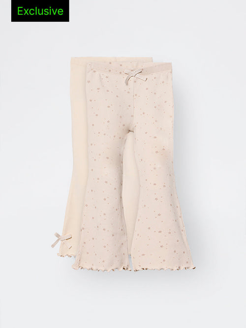 2-Pack HOP Kids Girls Beige Printed High-Rise Cotton-Blend Bootcut Pants - Exclusive