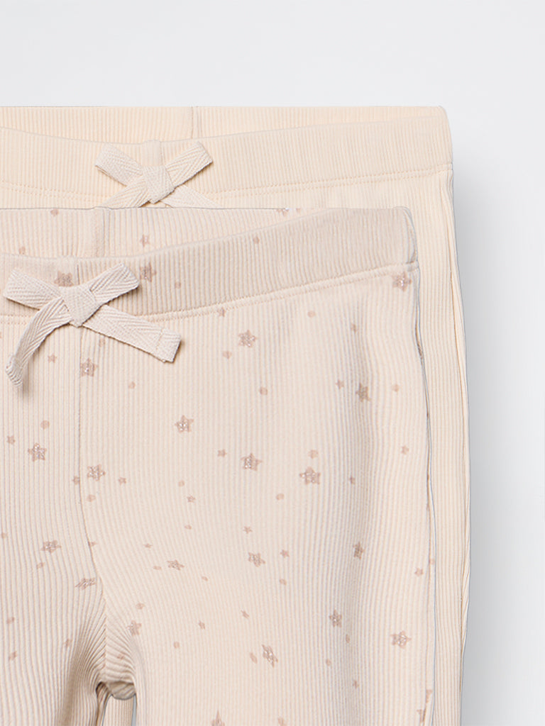 2-Pack HOP Kids Girls Beige Printed High-Rise Cotton-Blend Bootcut Pants - Exclusive