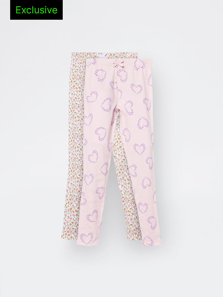 2-Pack HOP Kids Girls Multicolour Printed High-Rise Cotton-Blend Pants - Exclusive