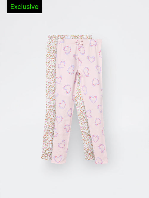 2-Pack HOP Kids Girls Multicolour Printed High-Rise Cotton-Blend Pants - Exclusive