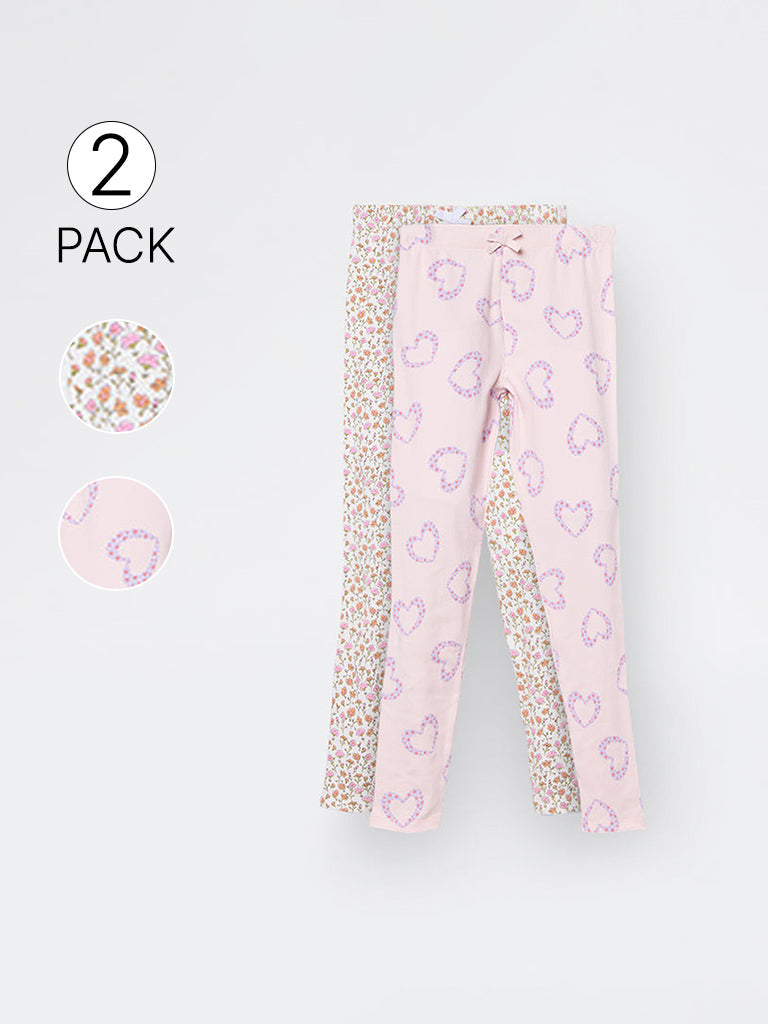 2-Pack HOP Kids Girls Multicolour Printed High-Rise Cotton-Blend Pants - Exclusive